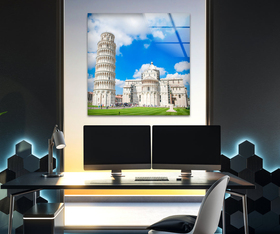 Leaning Tower of Pisa Glass Wall Art – Iconic Italian Landmark with Beautiful Architecture