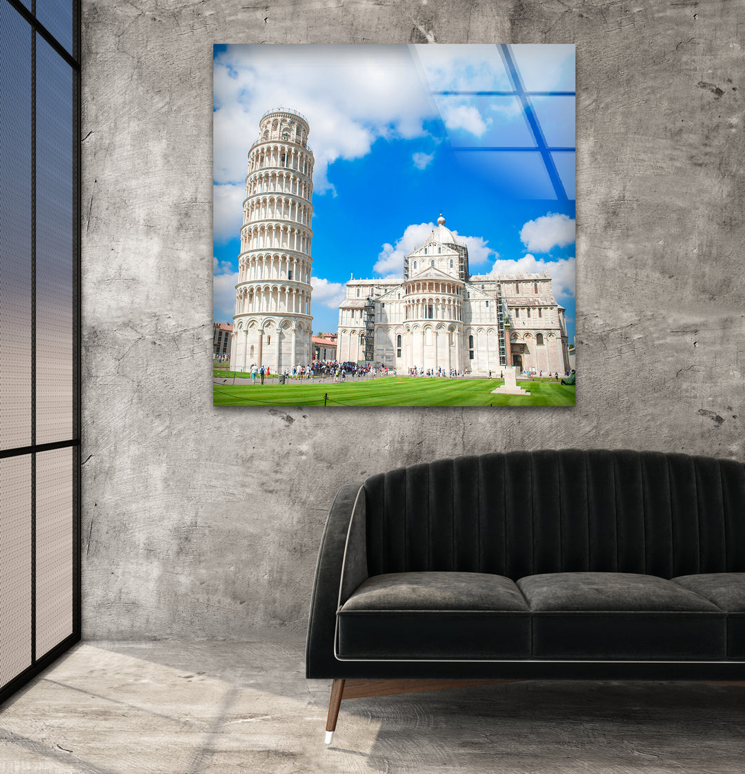 Leaning Tower of Pisa Glass Wall Art – Iconic Italian Landmark with Beautiful Architecture