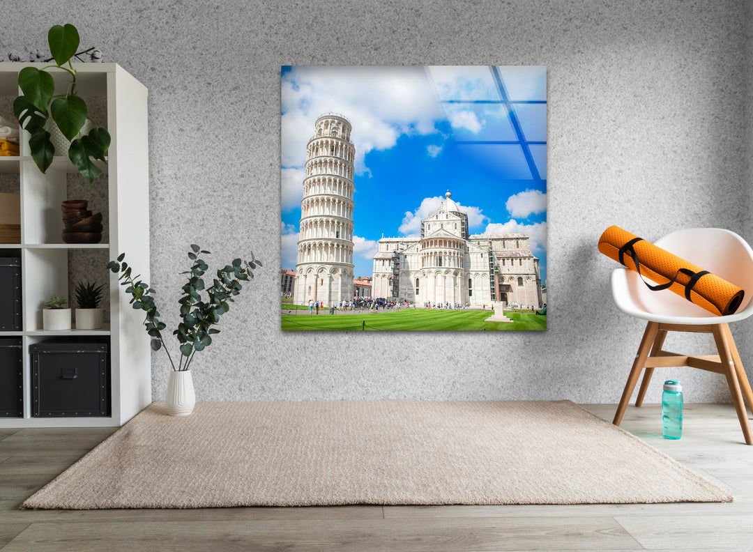 Leaning Tower of Pisa Glass Wall Art – Iconic Italian Landmark with Beautiful Architecture