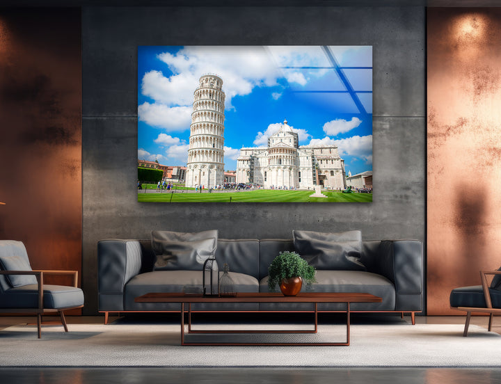 Leaning Tower of Pisa Glass Wall Art – Iconic Italian Landmark with Beautiful Architecture