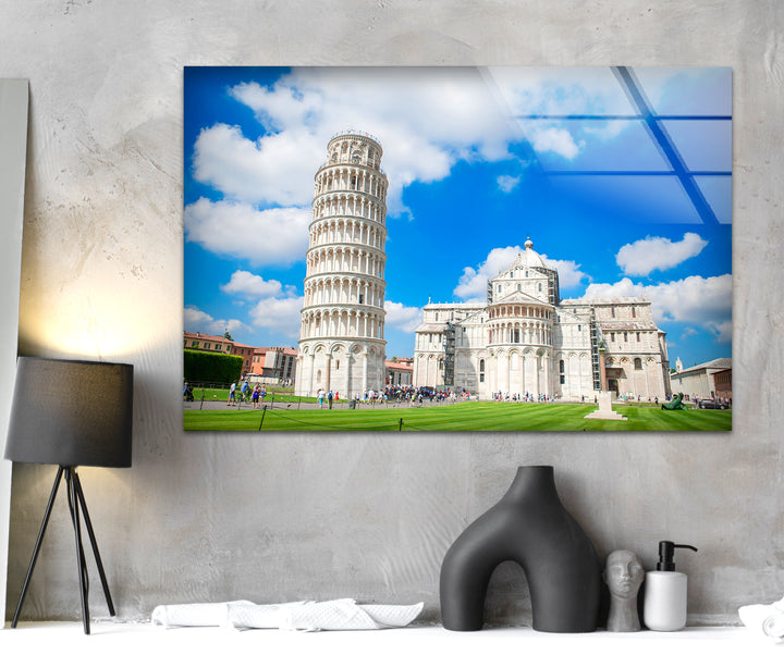 Leaning Tower of Pisa Glass Wall Art – Iconic Italian Landmark with Beautiful Architecture