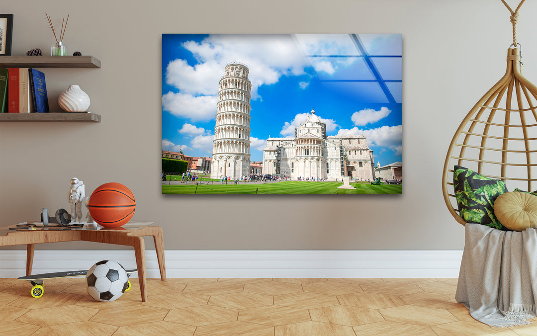 Leaning Tower of Pisa Glass Wall Art – Iconic Italian Landmark with Beautiful Architecture