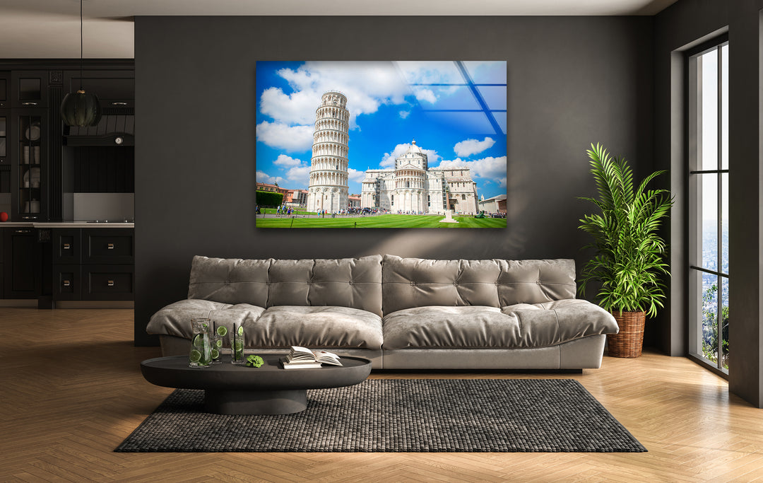 Leaning Tower of Pisa Glass Wall Art – Iconic Italian Landmark with Beautiful Architecture