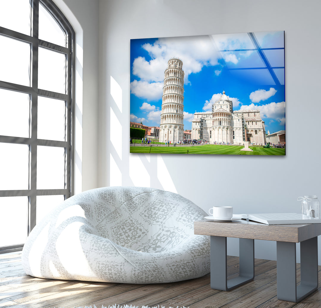 Leaning Tower of Pisa Glass Wall Art – Iconic Italian Landmark with Beautiful Architecture