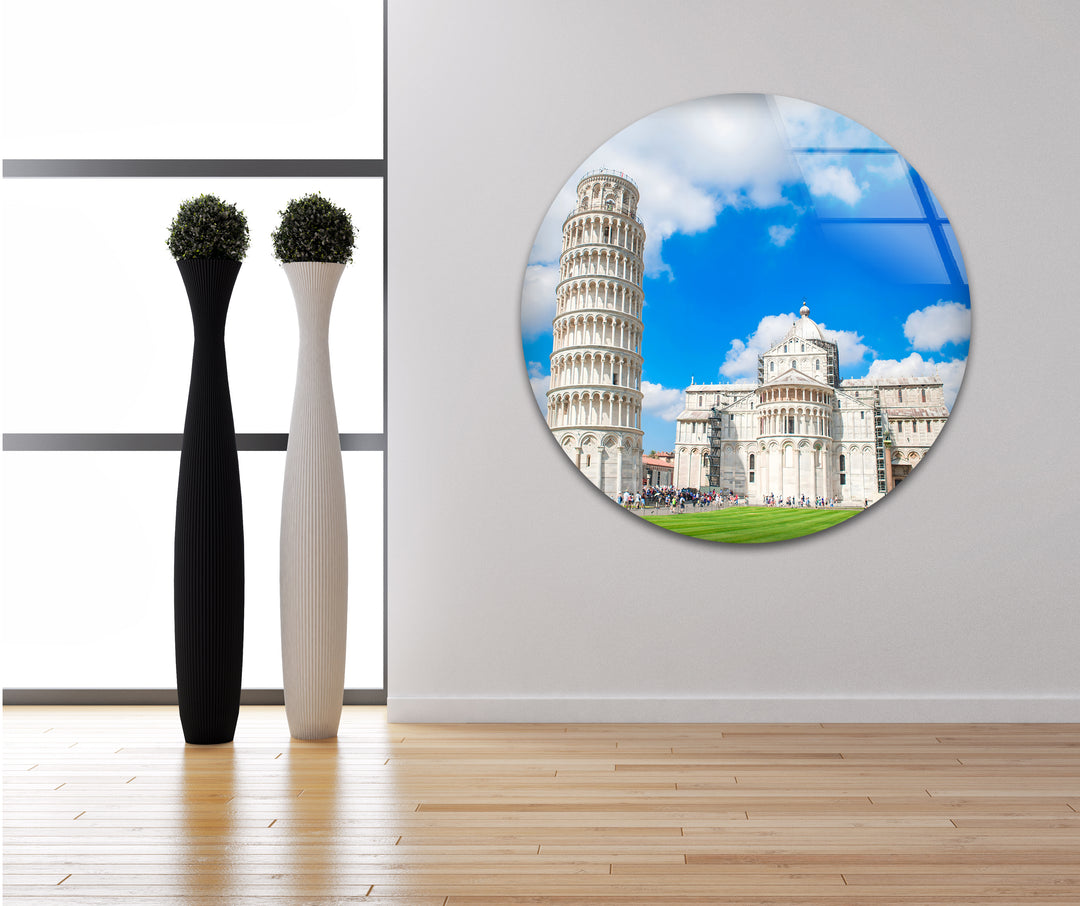 Leaning Tower of Pisa Glass Wall Art – Iconic Italian Landmark with Beautiful Architecture