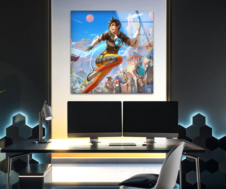 Overwatch 2 Tracer Glass Wall Art photo print on glass, prints on glass wall art
