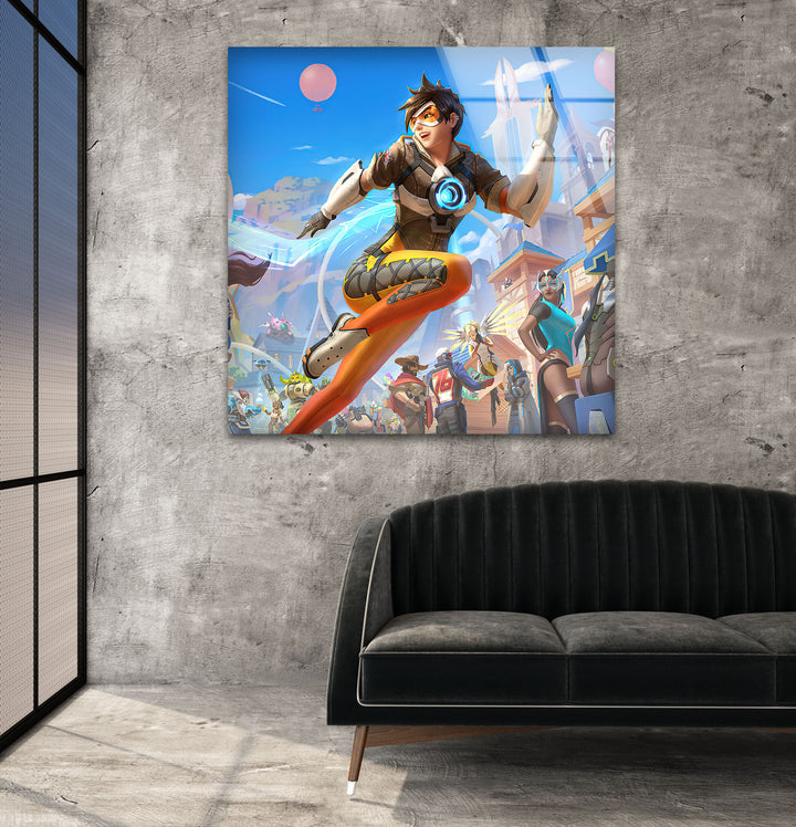 Overwatch 2 Tracer Glass Wall Art picture on glass wall art, photos printed on glass
