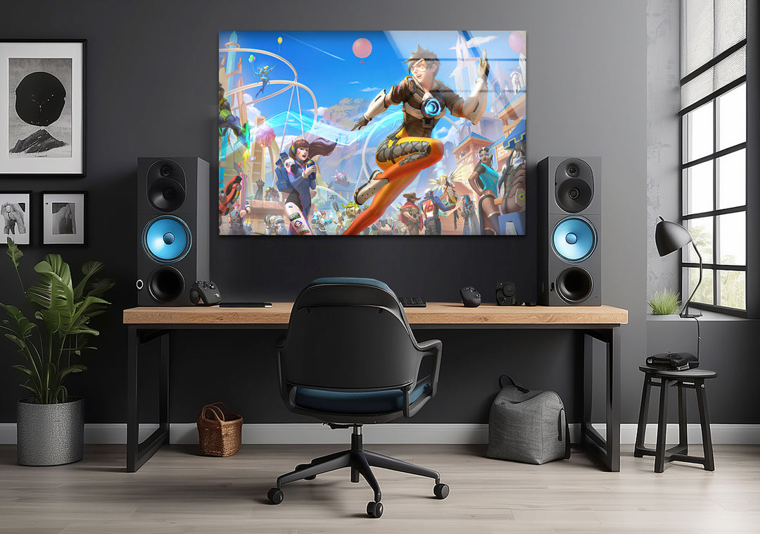 Overwatch 2 Tracer Glass Wall Art large glass photo prints, glass wall photos
