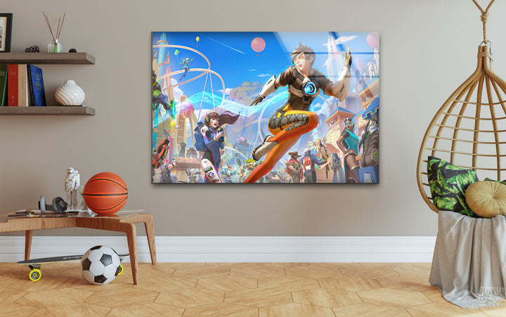 Overwatch 2 Tracer Glass Wall Art custom glass pictures, glass art prints
