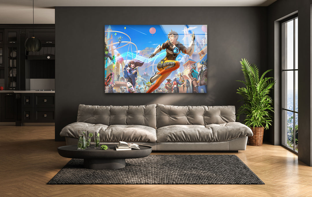 Overwatch 2 Tracer Glass Wall Art print picture on glass, Tempered Glass Wall Art
