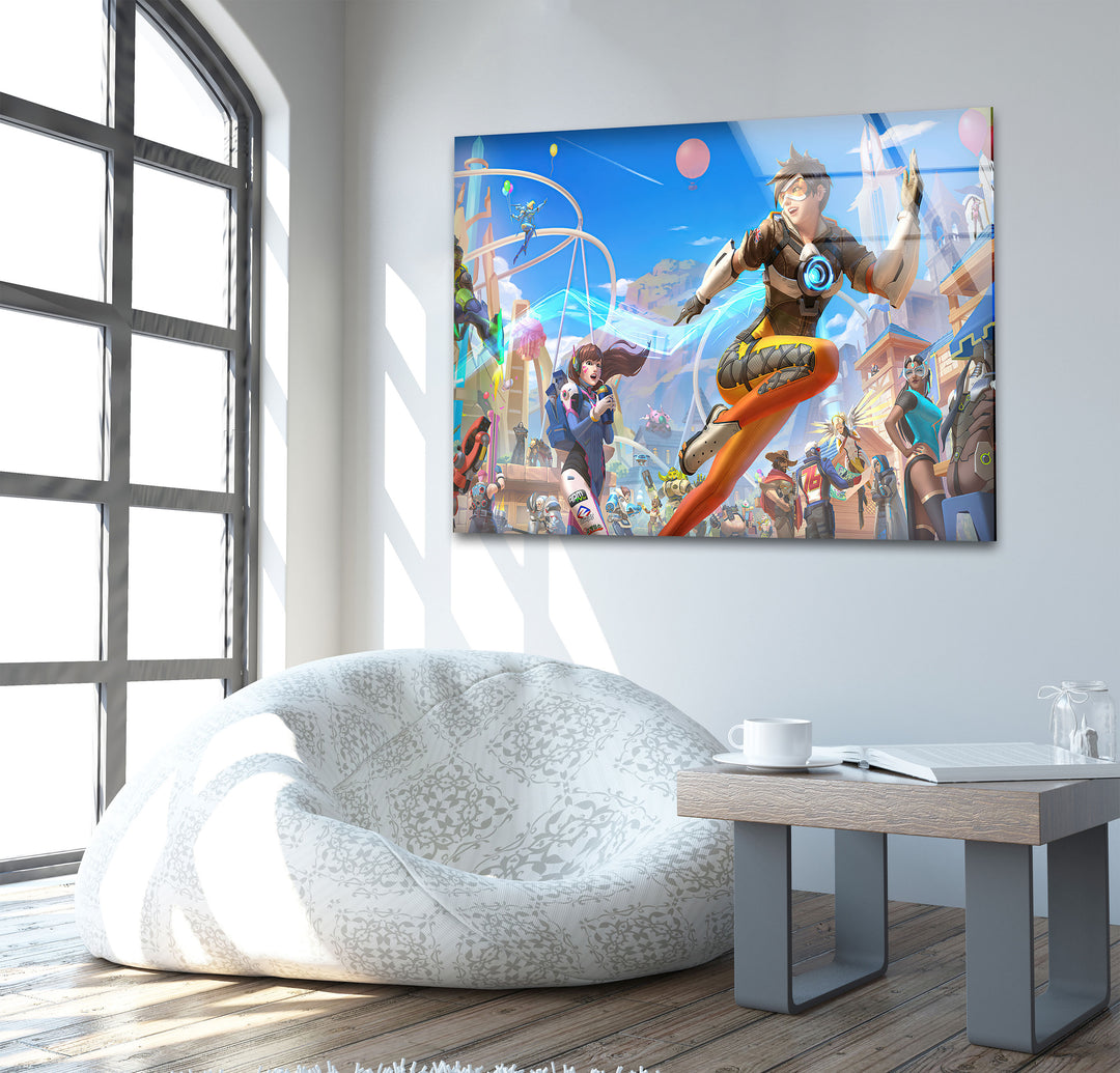 Overwatch 2 Tracer Glass Wall Art custom glass photo prints, large glass prints
