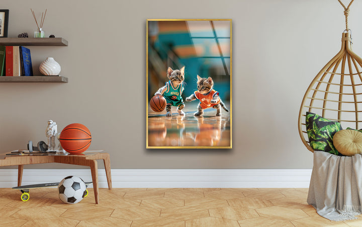 Basketball Player Cats Glass Wall Art print picture on glass,Tempered Glass Wall Art