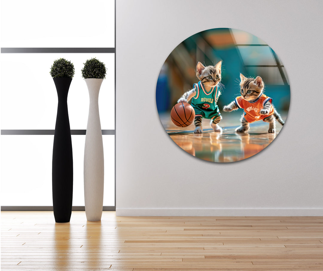 Basketball Player Cats Glass Wall Art custom glass photo prints, large glass prints