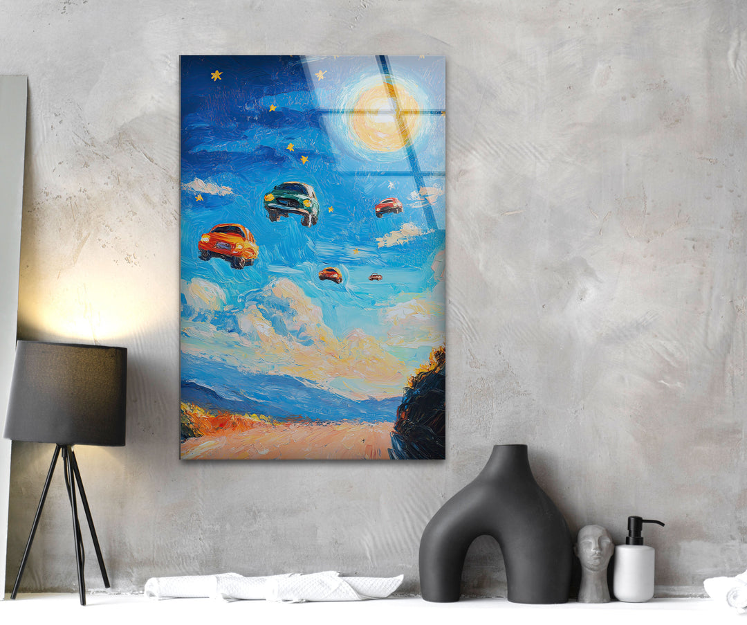 Under The Dome Cars Are Flying Glass Wall Art glass art painting, glass art for the Wall
