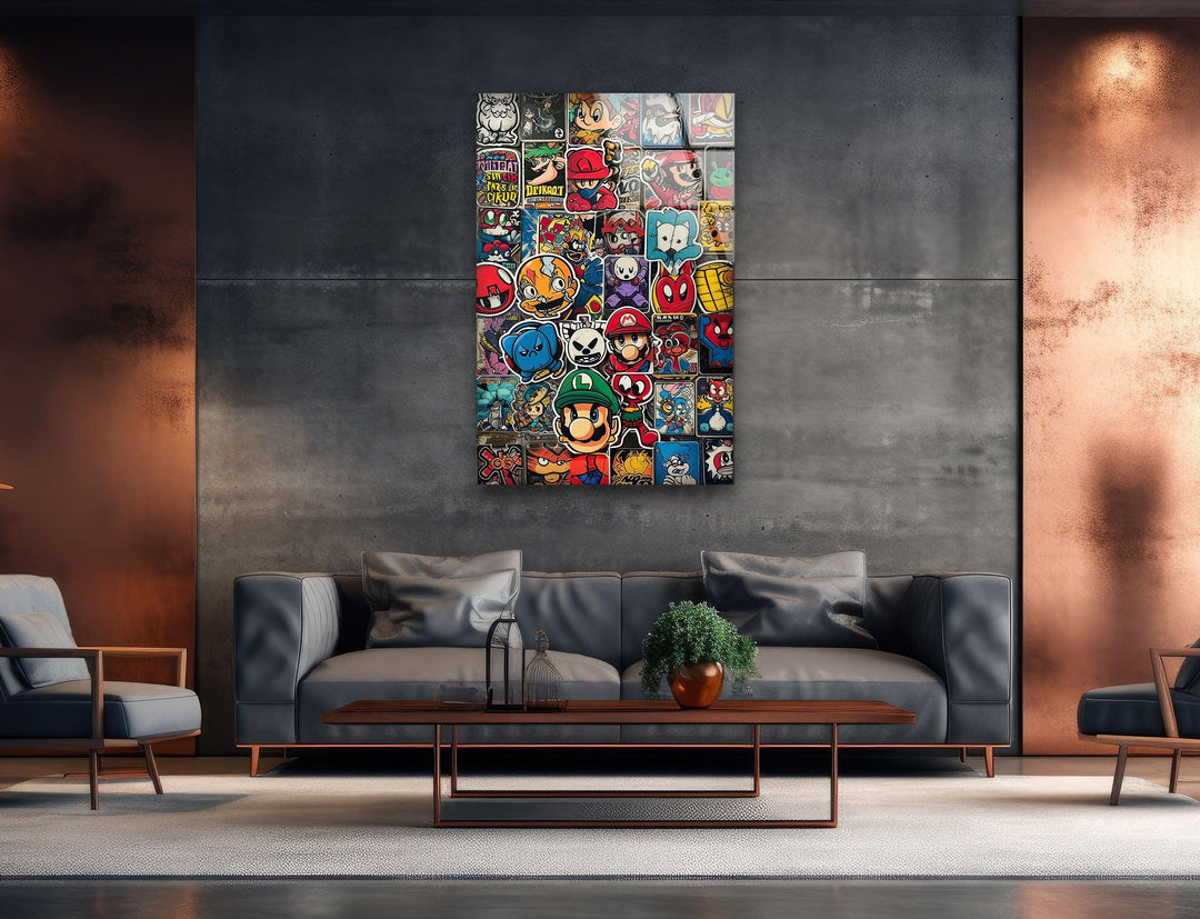 Various Character Stickers Glass Wall Art large glass photo prints, glass wall photos
