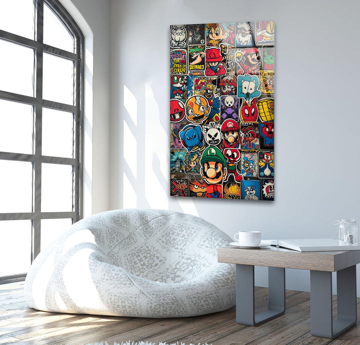 Various Character Stickers Glass Wall Art print on glass, glass printed photos
