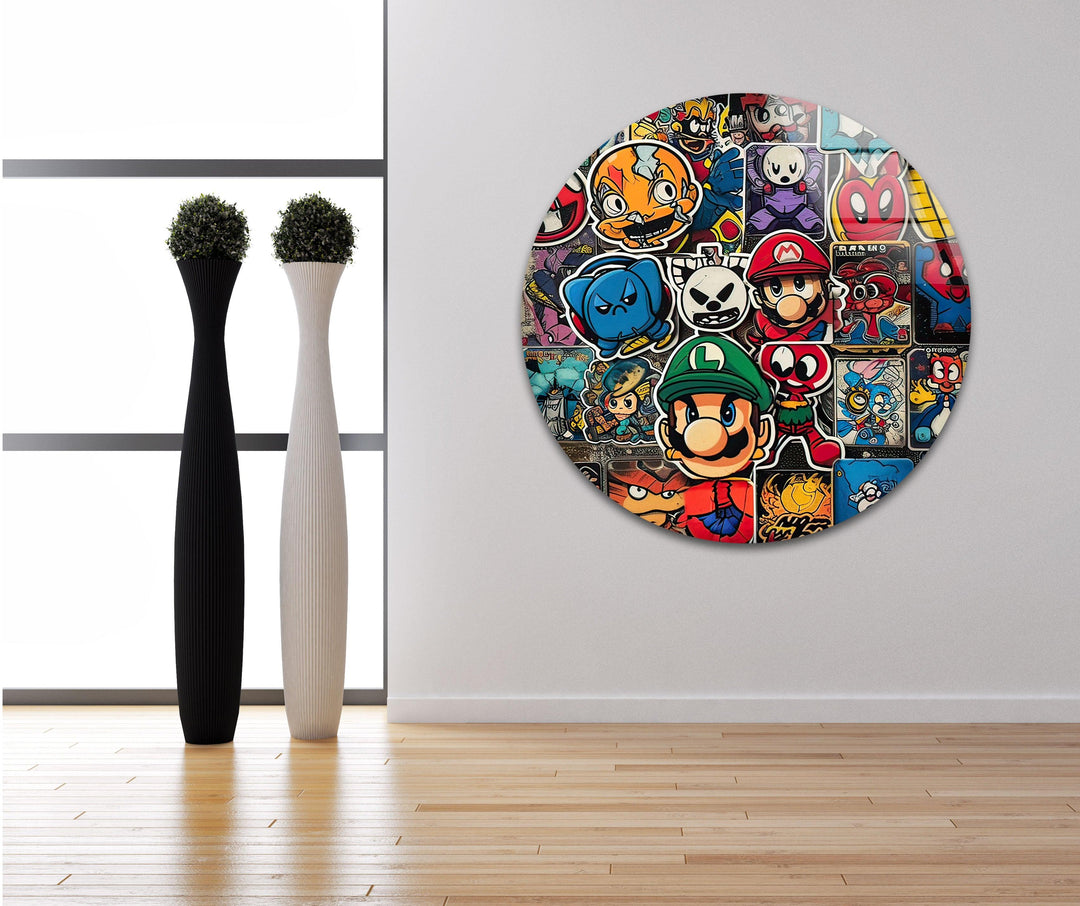 Various Character Stickers Glass Wall Art print picture on glass, Tempered Glass Wall Art
