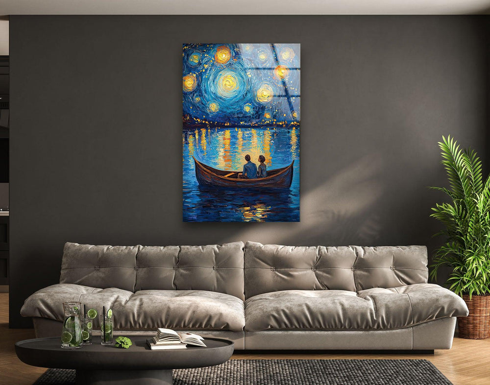 Van Gogh Oil Painting Starry Sky Glass Wall Art glass wall decor, glass wall art decor
