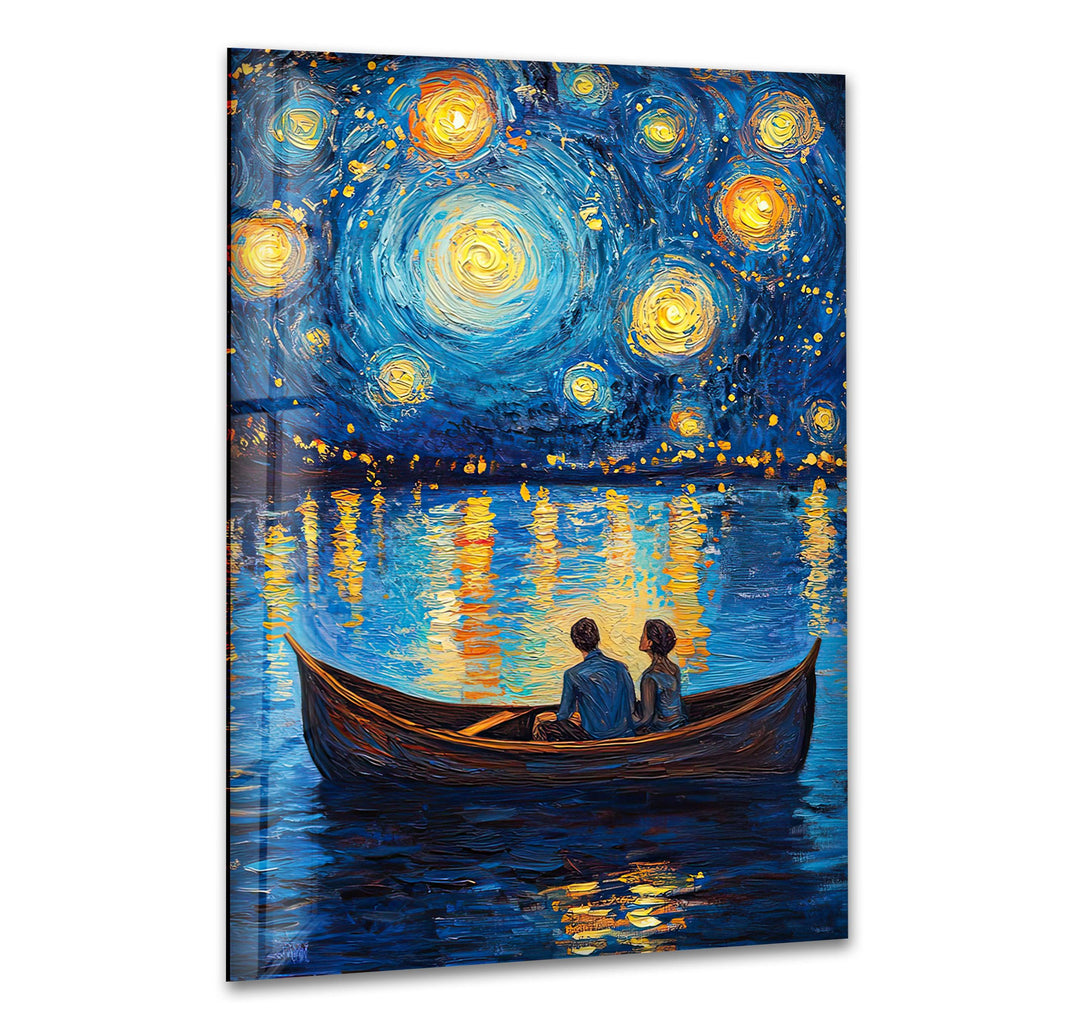 Van Gogh Oil Painting Starry Sky Glass Wall Art print picture on glass, Tempered Glass Wall Art
