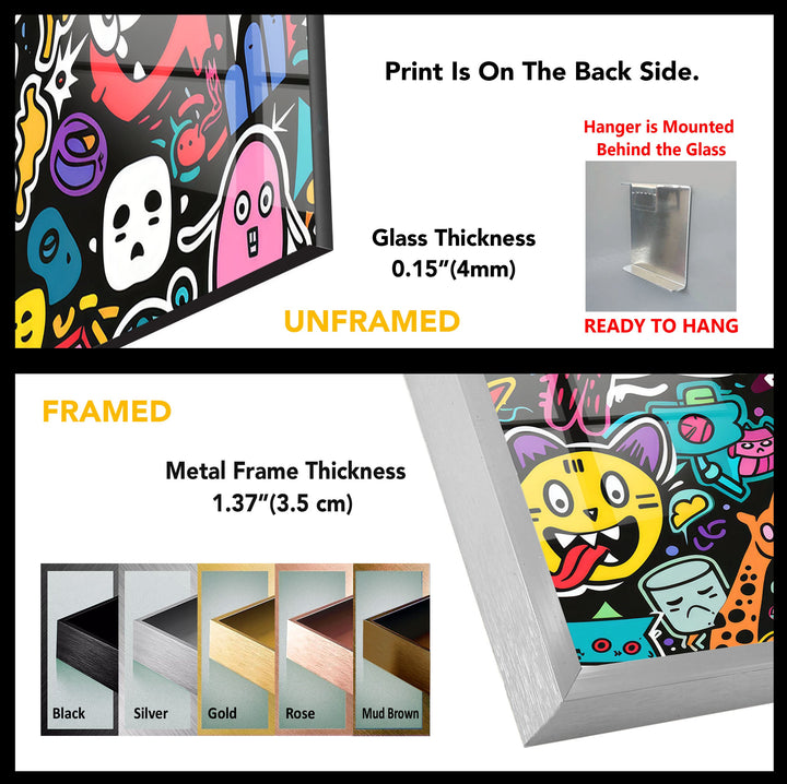 Various Cartoon Patches Tempered Glass Wall Art - MyPhotoStation