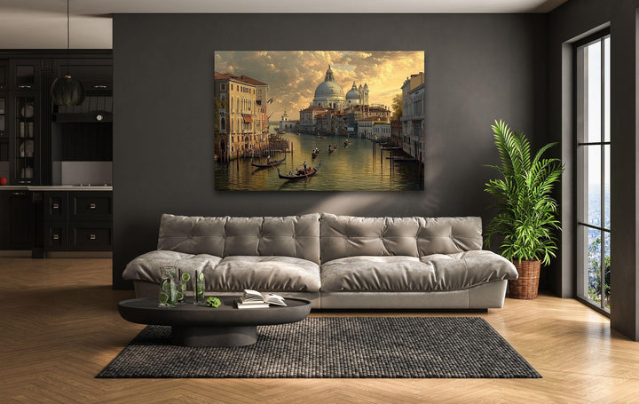 Venice River Landscape Glass Wall Art print picture on glass, Tempered Glass Wall Art
