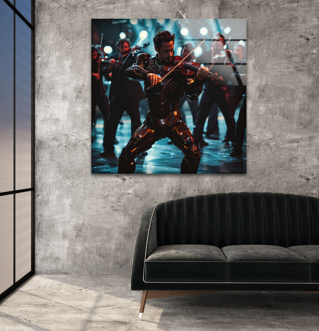 Violinist Iron Man Glass Wall Art large glass photo prints, glass wall photos
