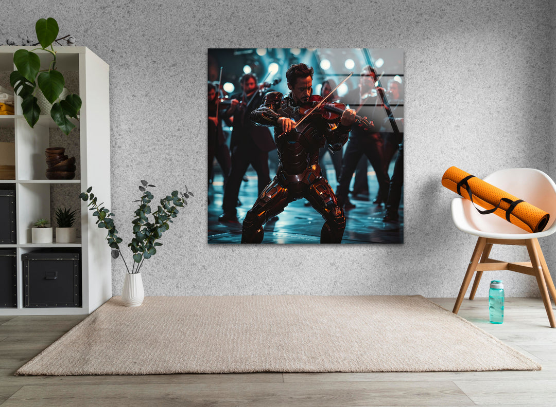 Violinist Iron Man Glass Wall Art print picture on glass, Tempered Glass Wall Art
