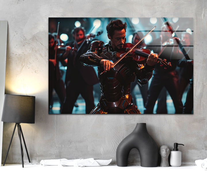 Violinist Iron Man Glass Wall Art glass wall decor, glass wall art decor
