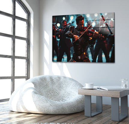 Violinist Iron Man Glass Wall Art