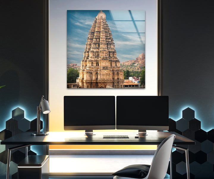 Virupaksha Temple Glass Wall Art – Majestic View of Hampi’s Iconic Ancient Temple