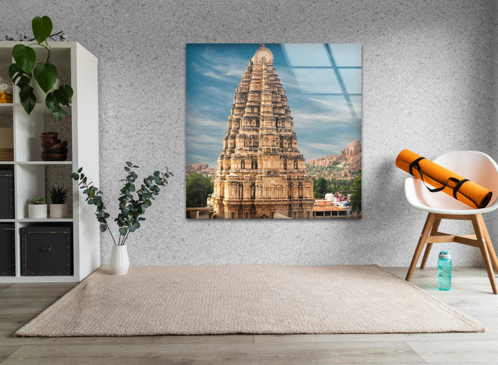 Virupaksha Temple Glass Wall Art – Majestic View of Hampi’s Iconic Ancient Temple