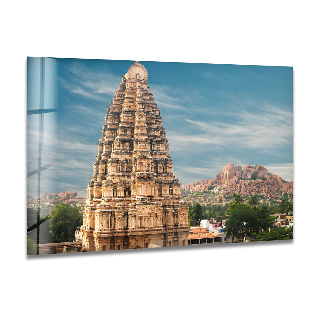 Virupaksha Temple Glass Wall Art – Majestic View of Hampi’s Iconic Ancient Temple