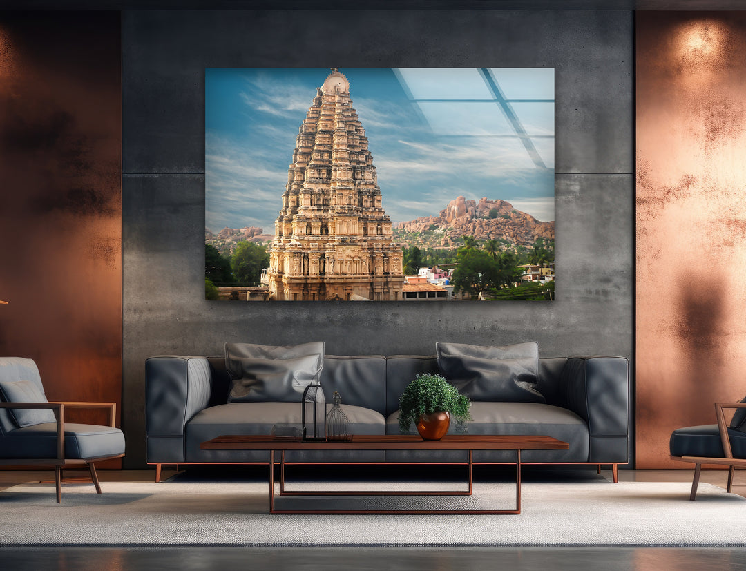 Virupaksha Temple Glass Wall Art – Majestic View of Hampi’s Iconic Ancient Temple