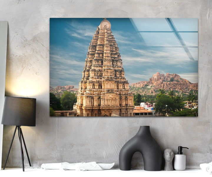 Virupaksha Temple Glass Wall Art – Majestic View of Hampi’s Iconic Ancient Temple