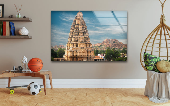 Virupaksha Temple Glass Wall Art – Majestic View of Hampi’s Iconic Ancient Temple