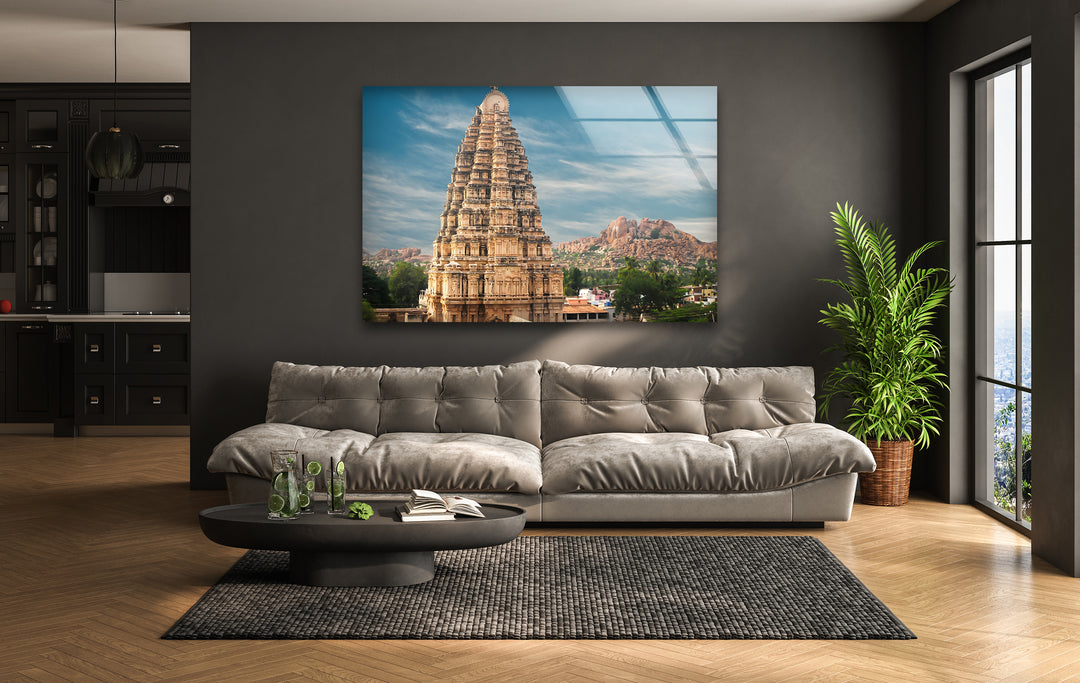 Virupaksha Temple Glass Wall Art – Majestic View of Hampi’s Iconic Ancient Temple