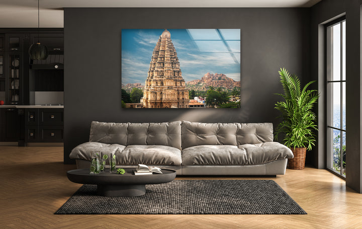 Virupaksha Temple Glass Wall Art – Majestic View of Hampi’s Iconic Ancient Temple