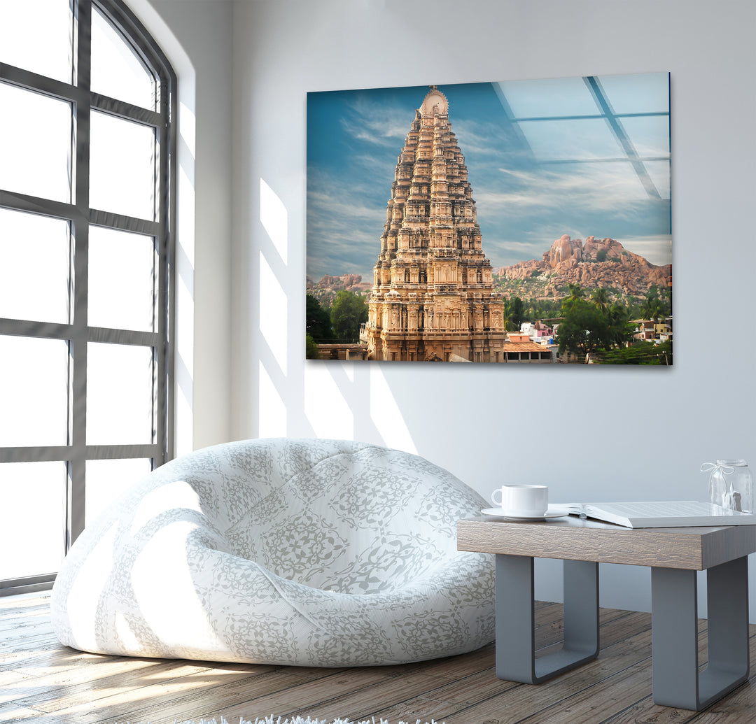 Virupaksha Temple Glass Wall Art – Majestic View of Hampi’s Iconic Ancient Temple