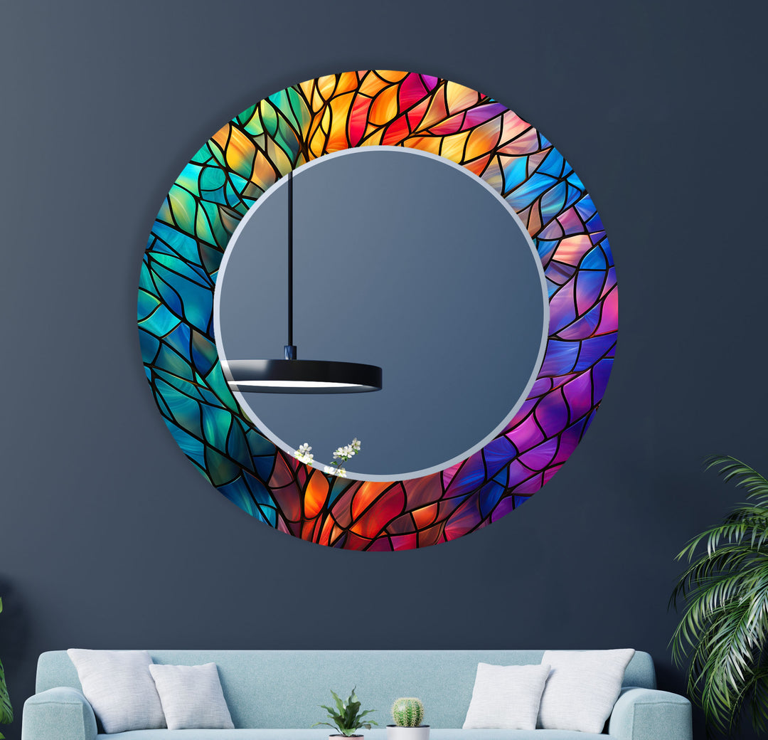 Colorful Stained Round Wall Mirror wall mirror
