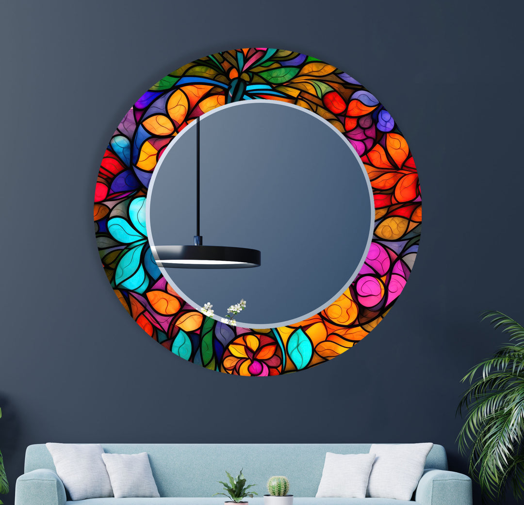 Stained Colorful Leafs Wall Mirror Mosaic Mirror
