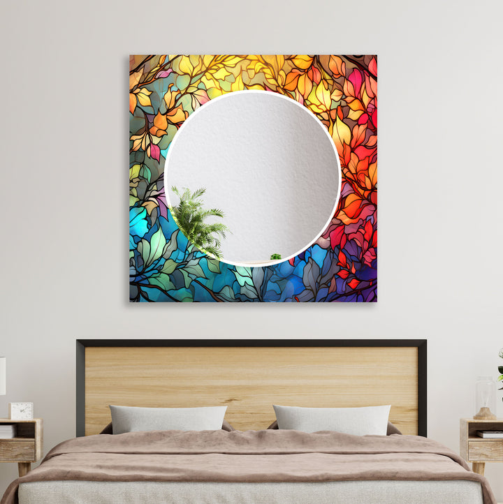 Stained Colorful Trees Wall Mirrors mirror with frame
