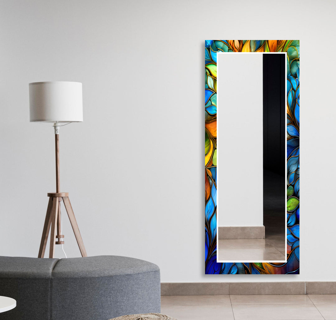 Stained Blue & Yellow Flowers Wall Mirror led mirrors
