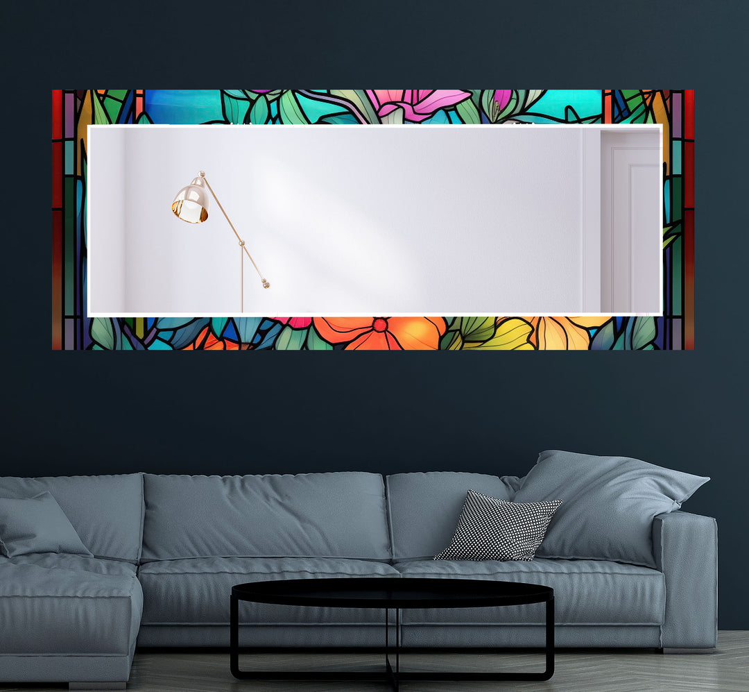 Green & Orange Flower Wall Mirror Modern Mirror
