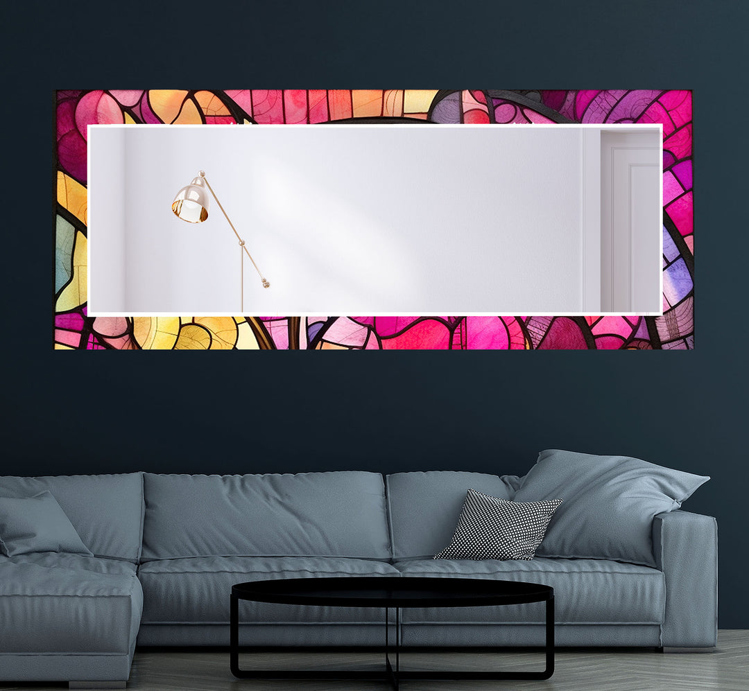 Pink & Yellow Stained Wall Mirror Stained Glass Mirror
