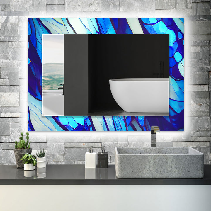 Blue Nacreous Abstract Wall Mirror large living room mirror
