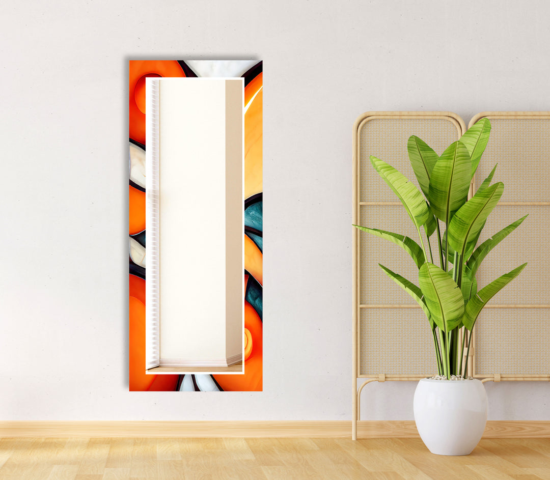 Orange Stained Round Wall Mirror mirror with frame
