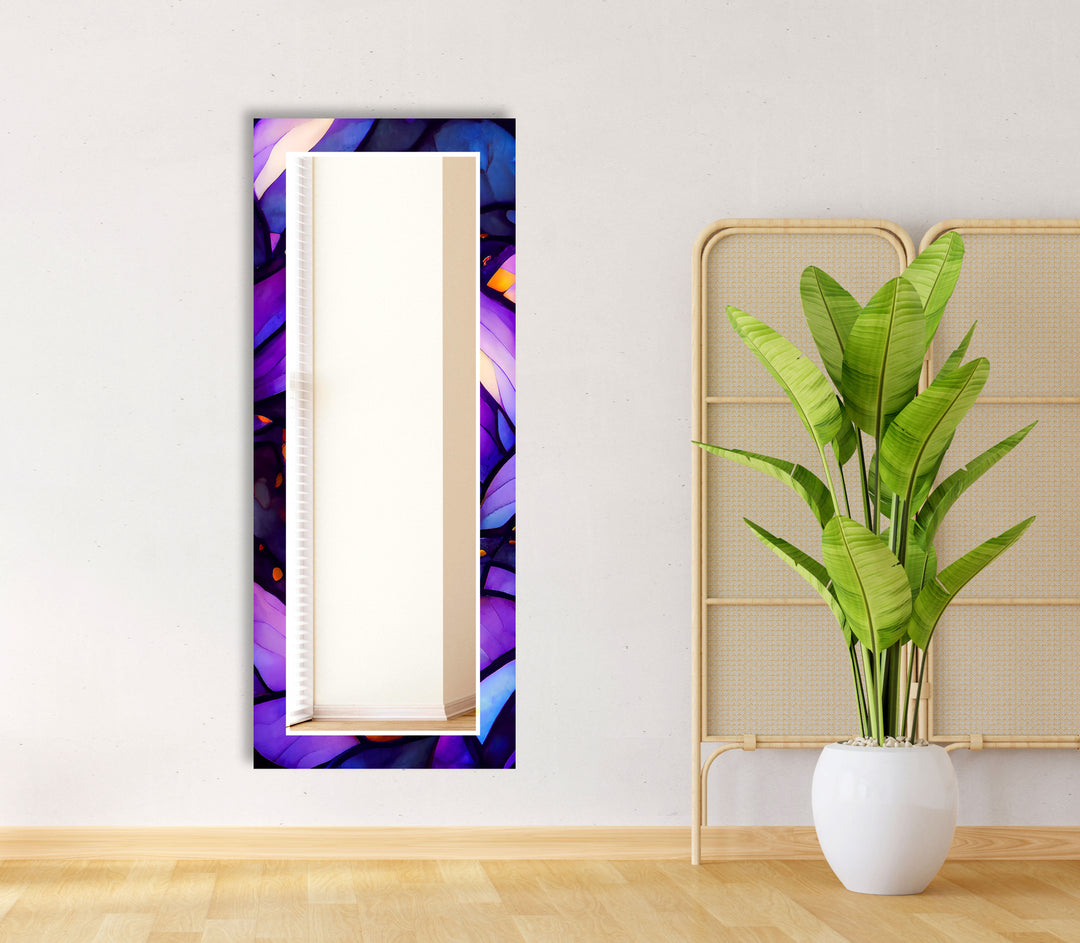 Purple Stained Flower Wall Mirror black frame mirror
