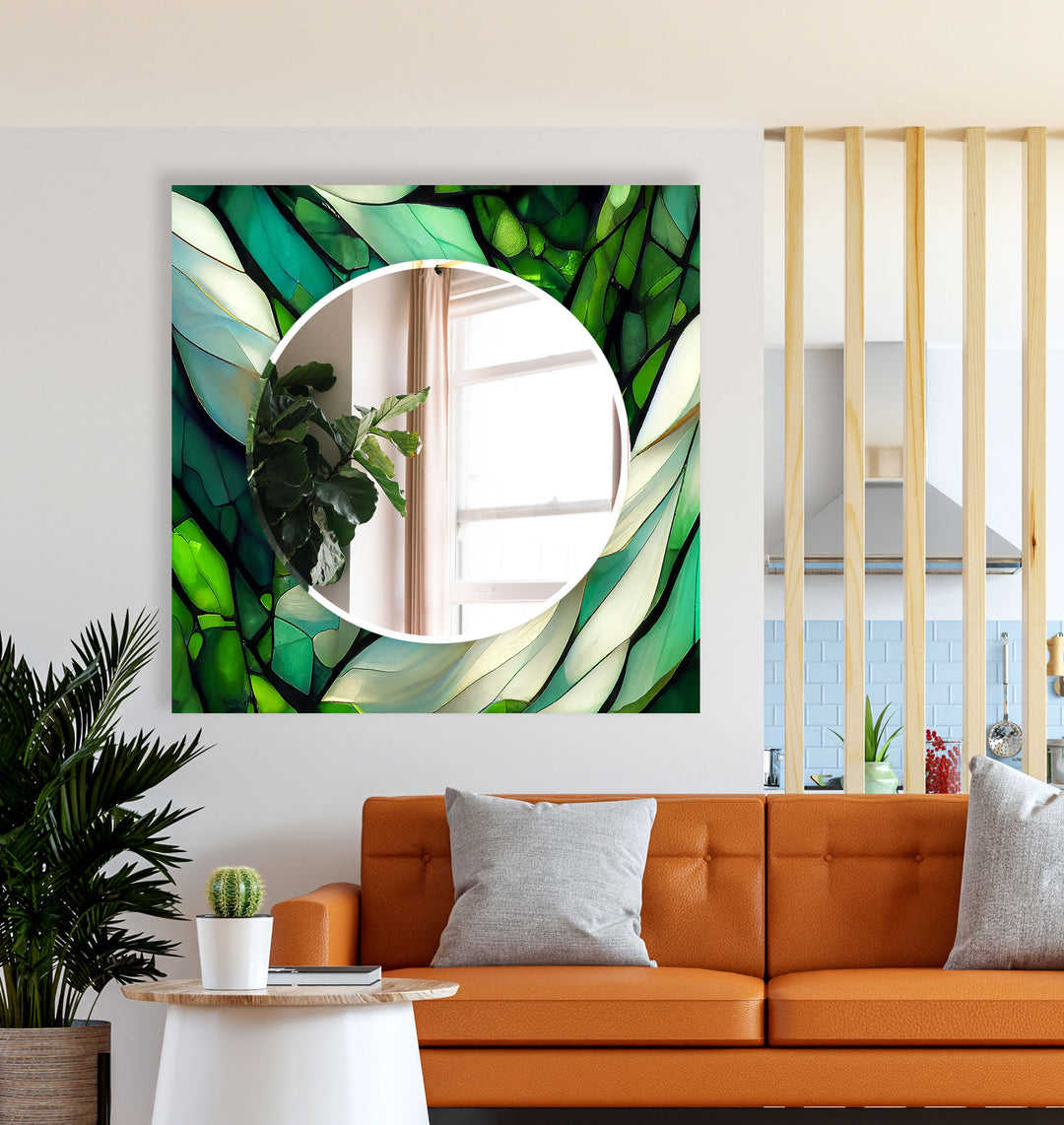 Green and White Abstract Wall Mirror large wall mirror
