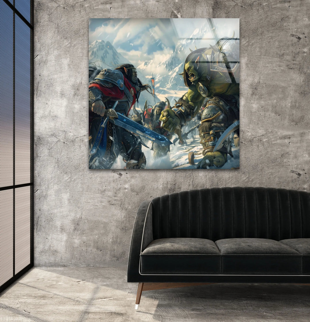 Warcraft Humans and Orcs Glass Wall Art custom glass photo prints, large glass prints
