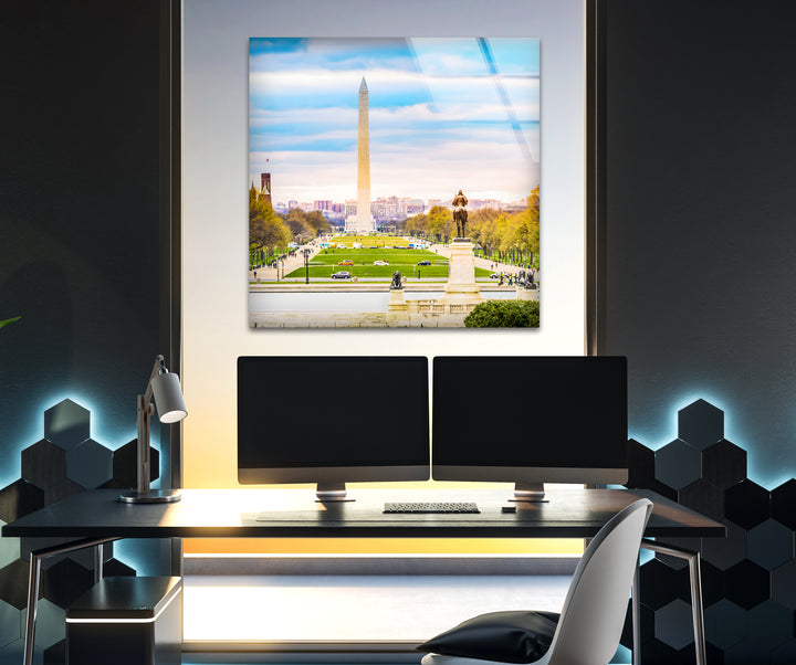 Washington DC View Glass Wall Art – Iconic Washington Monument with Scenic National Mall View